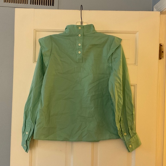 EVERLANE The Wing-Shoulder Mock Neck Top Blouse Jade Green Size 00 NWT - Picture 7 of 9